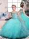 Amazing Tulle Off The Shoulder Sleeveless Lace Up Beading and Ruffles Little Girls Pageant Dress Wholesale in Aqua Blue