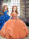 Orange Organza Lace Up Straps Sleeveless Floor Length Child Pageant Dress Beading and Ruffles