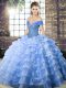 Enchanting Beading and Ruffled Layers Sweet 16 Quinceanera Dress Blue Lace Up Sleeveless Brush Train