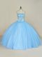 Glorious Sleeveless Tulle Floor Length Lace Up Sweet 16 Quinceanera Dress in Blue with Beading