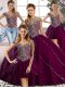 Lace Up Ball Gown Prom Dress Purple for Sweet 16 and Quinceanera with Beading Brush Train