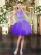 Customized Purple Lace Up Scoop Beading Tulle Sleeveless