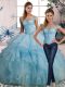 Wonderful Sleeveless Floor Length Beading and Ruffles Lace Up Quinceanera Gown with Light Blue