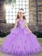 Admirable Floor Length Lavender Custom Made Pageant Dress Scoop Sleeveless Lace Up