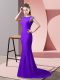 Mermaid Short Sleeves Lavender Brush Train Backless