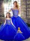 Royal Blue Sleeveless Floor Length Beading and Ruffles Lace Up Sweet 16 Dress