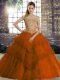 Ball Gowns Sleeveless Rust Red 15 Quinceanera Dress Brush Train Lace Up