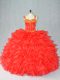 Admirable Red Ball Gowns Beading and Ruffles Vestidos de Quinceanera Lace Up Organza Sleeveless Floor Length