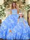 Pretty Light Blue Organza Zipper Quince Ball Gowns Sleeveless Floor Length Lace and Ruffled Layers  Pretty Light Blue Organza Zipper Quince Ball Gowns Sleeveless Floor Length Lace and Ruffled Layers