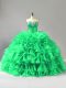 High Class Green Lace Up Quinceanera Dresses Beading and Ruffles Sleeveless