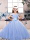 New Arrival Light Blue Off The Shoulder Neckline Lace and Belt Pageant Gowns For Girls Sleeveless Lace Up