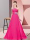 Customized Hot Pink Sleeveless Floor Length Beading Lace Up Prom Party Dress
