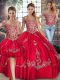 Red Sleeveless Tulle Lace Up Sweet 16 Dresses for Military Ball and Sweet 16 and Quinceanera