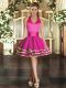 Traditional Fuchsia Lace Up Halter Top Ruffled Layers Evening Dress Tulle Sleeveless