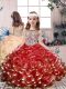 Red Ball Gowns Beading and Ruffles Pageant Dress Womens Lace Up Organza Sleeveless Floor Length