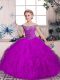 Purple Off The Shoulder Lace Up Beading and Ruffles Little Girl Pageant Dress Sleeveless