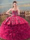 Noble Sweetheart Sleeveless Lace Up Quinceanera Gowns Coral Red Fabric With Rolling Flowers
