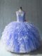 Lavender Lace Up Quinceanera Gowns Beading and Ruffles Sleeveless Floor Length