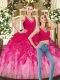 Multi-color V-neck Backless Ruffles Quinceanera Gown Sleeveless