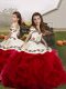 Embroidery and Ruffles Little Girls Pageant Dress Red Lace Up Sleeveless Floor Length