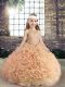 High End Peach Little Girls Pageant Dress Party and Wedding Party with Beading Scoop Sleeveless Lace Up