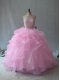 Suitable Floor Length Pink Sweet 16 Dress Scoop Sleeveless Backless