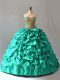 Sweetheart Sleeveless Sweet 16 Dresses Brush Train Beading and Pick Ups Turquoise Taffeta