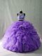 Elegant Sleeveless Floor Length Beading and Ruffles Zipper Quinceanera Gown with Lavender Brush Train