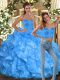 Adorable Baby Blue Sleeveless Ruffles Floor Length Quince Ball Gowns