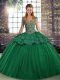Trendy Straps Sleeveless Tulle 15th Birthday Dress Beading and Appliques Lace Up