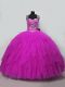 Inexpensive Ball Gowns 15 Quinceanera Dress Fuchsia Straps Tulle Sleeveless Floor Length Lace Up