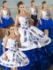 Blue And White Lace Up 15 Quinceanera Dress Embroidery and Ruffles Sleeveless Floor Length
