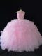 Baby Pink Organza Zipper Scoop Sleeveless Floor Length Quinceanera Dress Beading