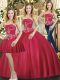 Super Red Tulle Lace Up Quinceanera Dress Sleeveless Floor Length Beading