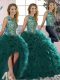 Peacock Green Scoop Lace Up Beading and Ruffles 15 Quinceanera Dress Sleeveless