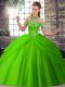 Ball Gowns Tulle Halter Top Sleeveless Beading and Pick Ups Lace Up Ball Gown Prom Dress Brush Train