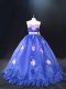 Deluxe Appliques 15 Quinceanera Dress Blue Zipper Sleeveless Brush Train