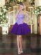 Mini Length Lace Up Prom Dress Purple for Prom and Party with Appliques