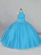 Halter Top Sleeveless Brush Train Lace Up 15th Birthday Dress Aqua Blue Tulle
