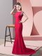 Cute Coral Red Prom Dresses High-neck Short Sleeves Brush Train Backless