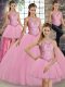 Best Sleeveless Floor Length Embroidery Lace Up Sweet 16 Dress with Pink