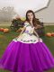 Purple Lace Up Little Girls Pageant Gowns Embroidery Sleeveless Floor Length