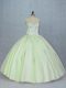 Yellow Green V-neck Neckline Beading Quince Ball Gowns Sleeveless Lace Up