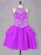 Halter Top Sleeveless Evening Dress Mini Length Beading Fuchsia Tulle