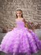 Lavender Little Girl Pageant Dress Organza Brush Train Sleeveless Beading and Ruffled Layers