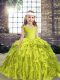 Yellow Green Organza Lace Up Kids Pageant Dress Sleeveless Floor Length Beading and Ruffles