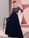 Floor Length Black Quinceanera Court of Honor Dress Chiffon 3 4 Length Sleeve Lace and Belt