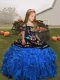 Elegant Blue Sleeveless Embroidery and Ruffles Floor Length Kids Pageant Dress