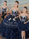 Customized Ball Gowns Ball Gown Prom Dress Navy Blue Sweetheart Satin and Organza Sleeveless High Low Lace Up