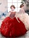 Perfect Red Organza Zipper Child Pageant Dress Sleeveless Floor Length Beading and Ruffles